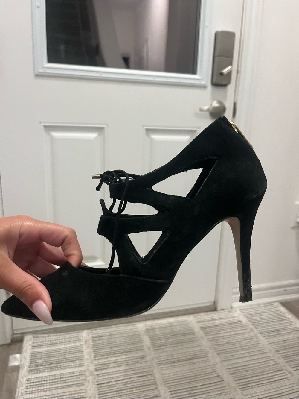 Saks Fifth Avenue Black Lace-Up Pointed Toe Heels